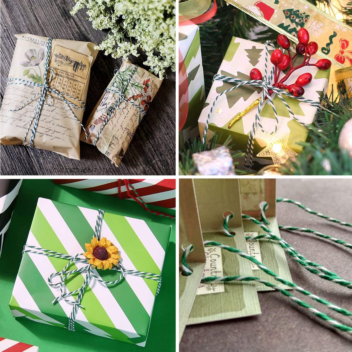 Cordón de Algodón Verde-Blanco 100 mts.2