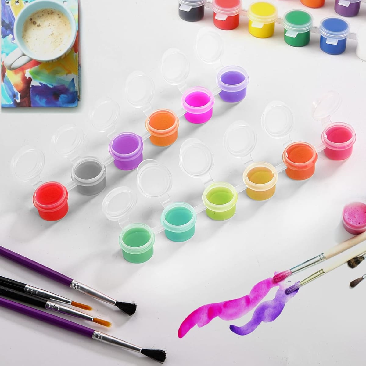 Set Tiras Potes Frascos Con Pincel Para Pintura 2 ml. 10 Unidades4