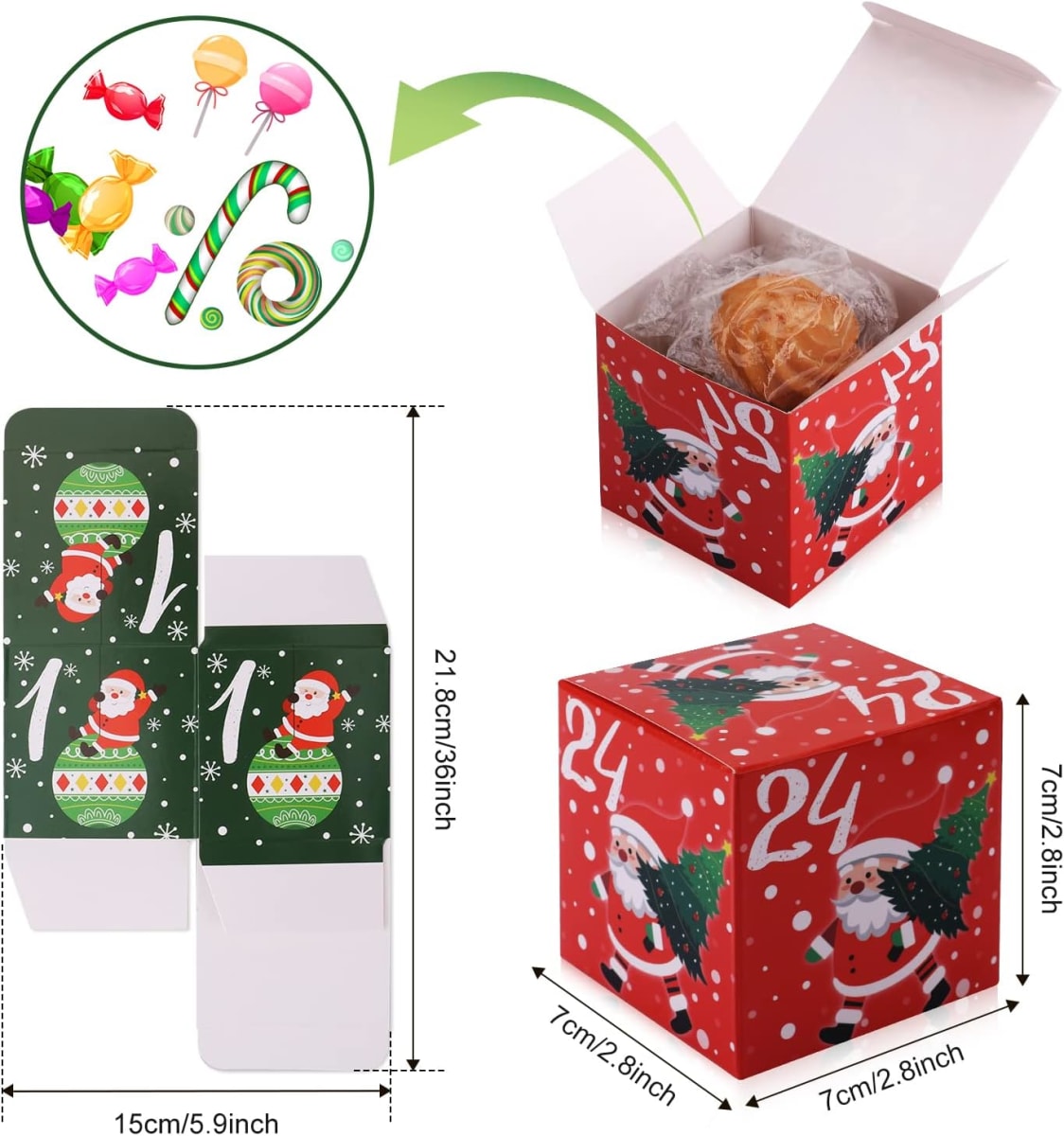 Set 24 Cajas Calendario de Adviento 7x7x7 cm.6