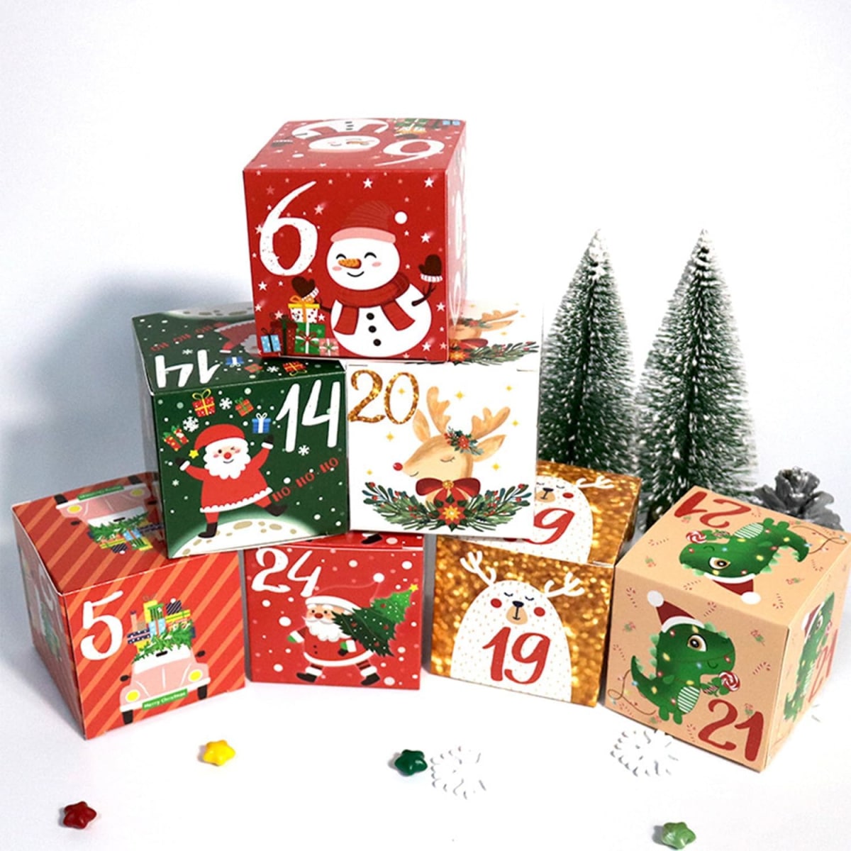 Set 24 Cajas Calendario de Adviento 7x7x7 cm.4