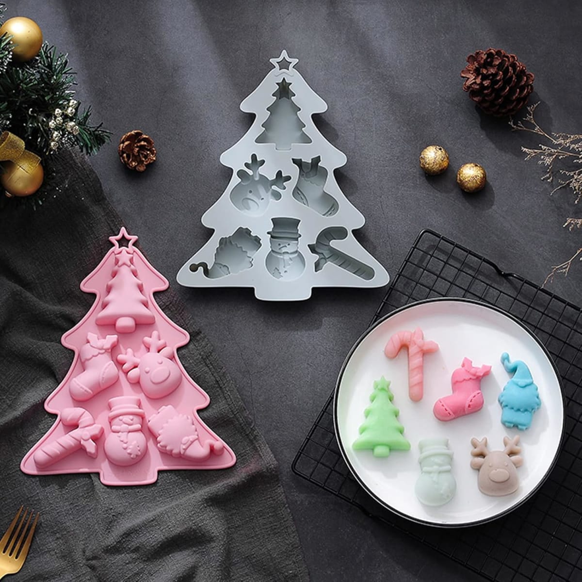 Molde Pino Navidad con 6 Figuras N°3 Silicona5