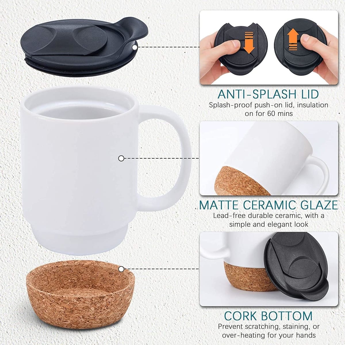 Taza Mug Base Corcho Y Tapa para Sublimar 380ml 13oz Blanco4
