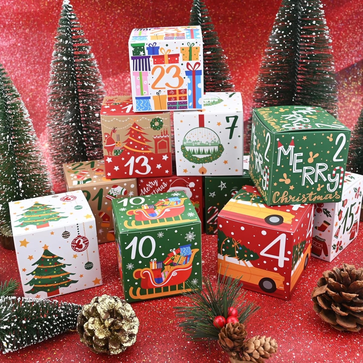 Set 24 Cajas Calendario de Adviento 7x7x7 cm.2