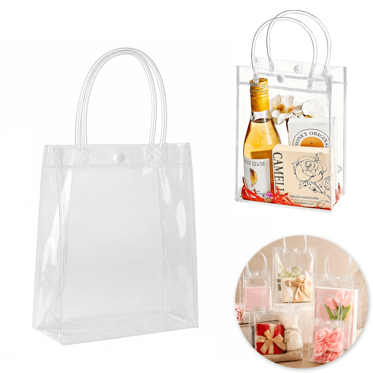 Bolsas PVC Transparente con Asa 23x17x7 cm. 5 Unidades1