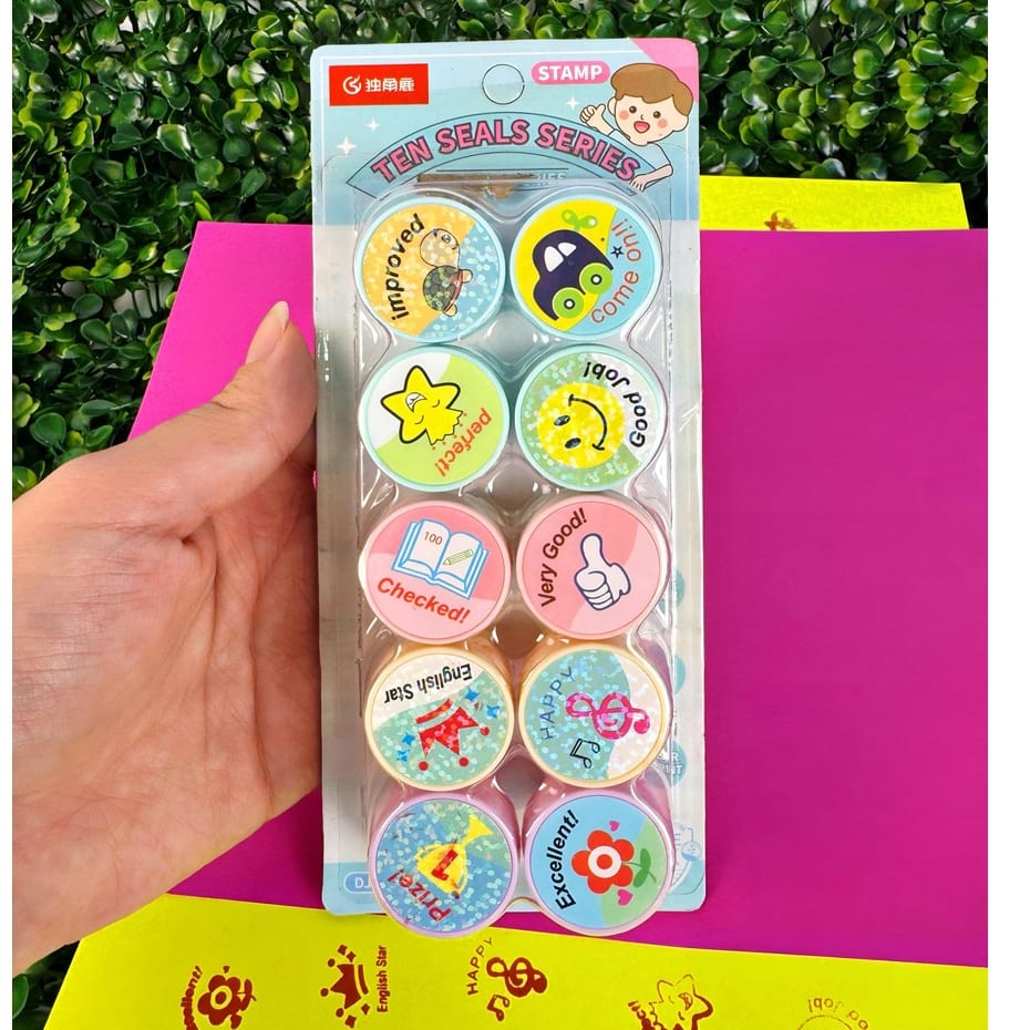 Set Timbres Sellos Goma Infantil Motivación 10 Unidades Rojo6