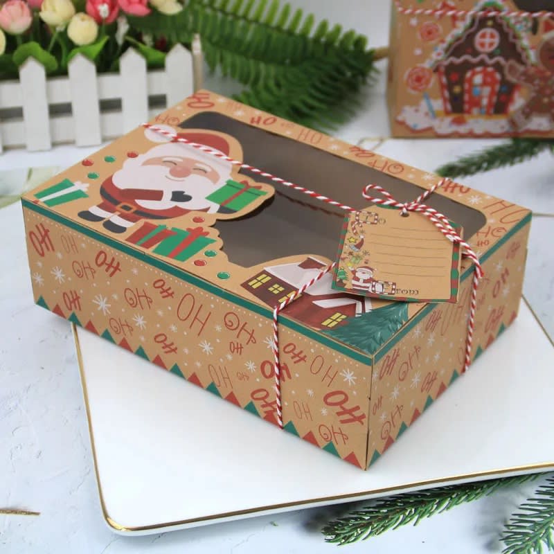 20 Cajas De Navidad Kraft Para Dulces - Decoración Navideña, Incluye Pegatinas, 14x10x2.8 Cm