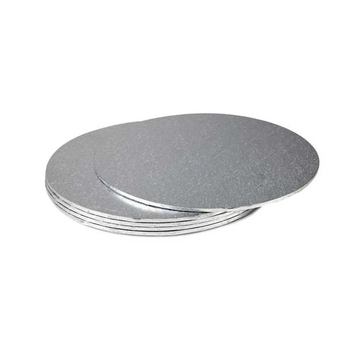 Bandeja Cartón Borde Tapado Plateada Redonda 25 cm.2