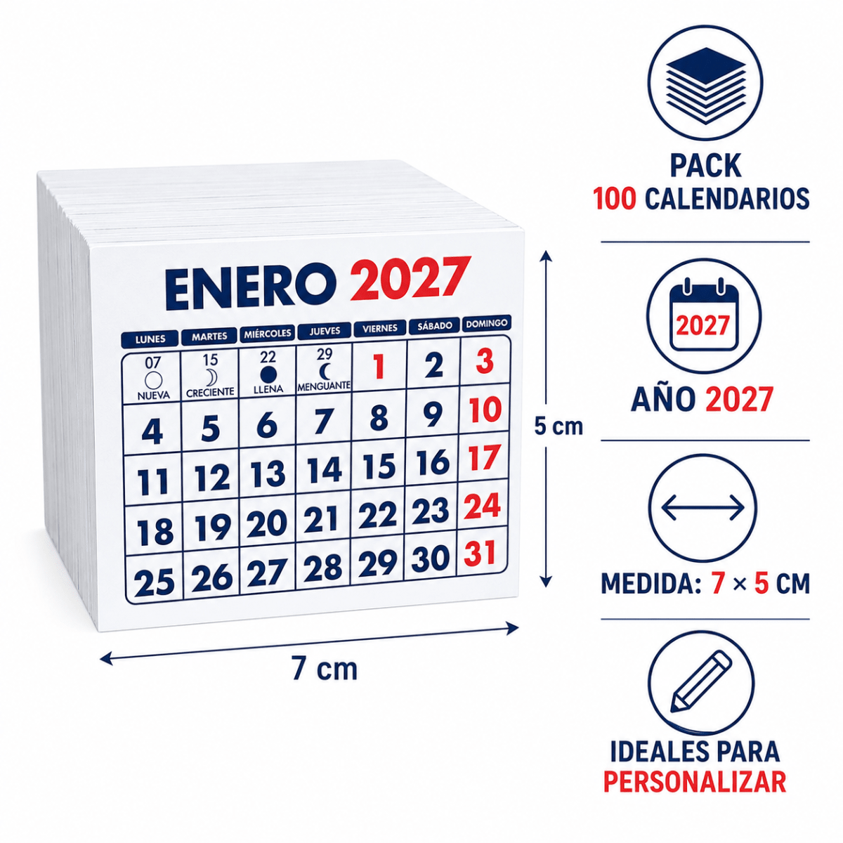 Pack Mini Calendarios 2027 7x5 Cm. 100 Unidades Calendario Para Personalizar4