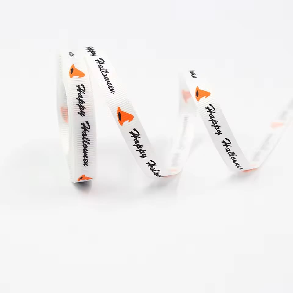 Cinta de Tela para Lazo Happy Halloween Blanco 5 Metros 0