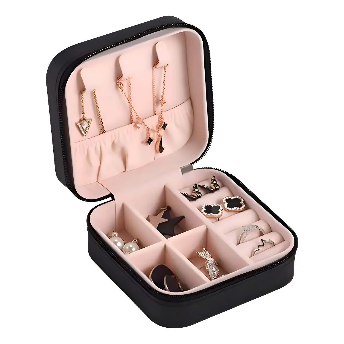 Joyero Organizador Joyas Mini Para Viajes Negro 10x10x5 cm.1
