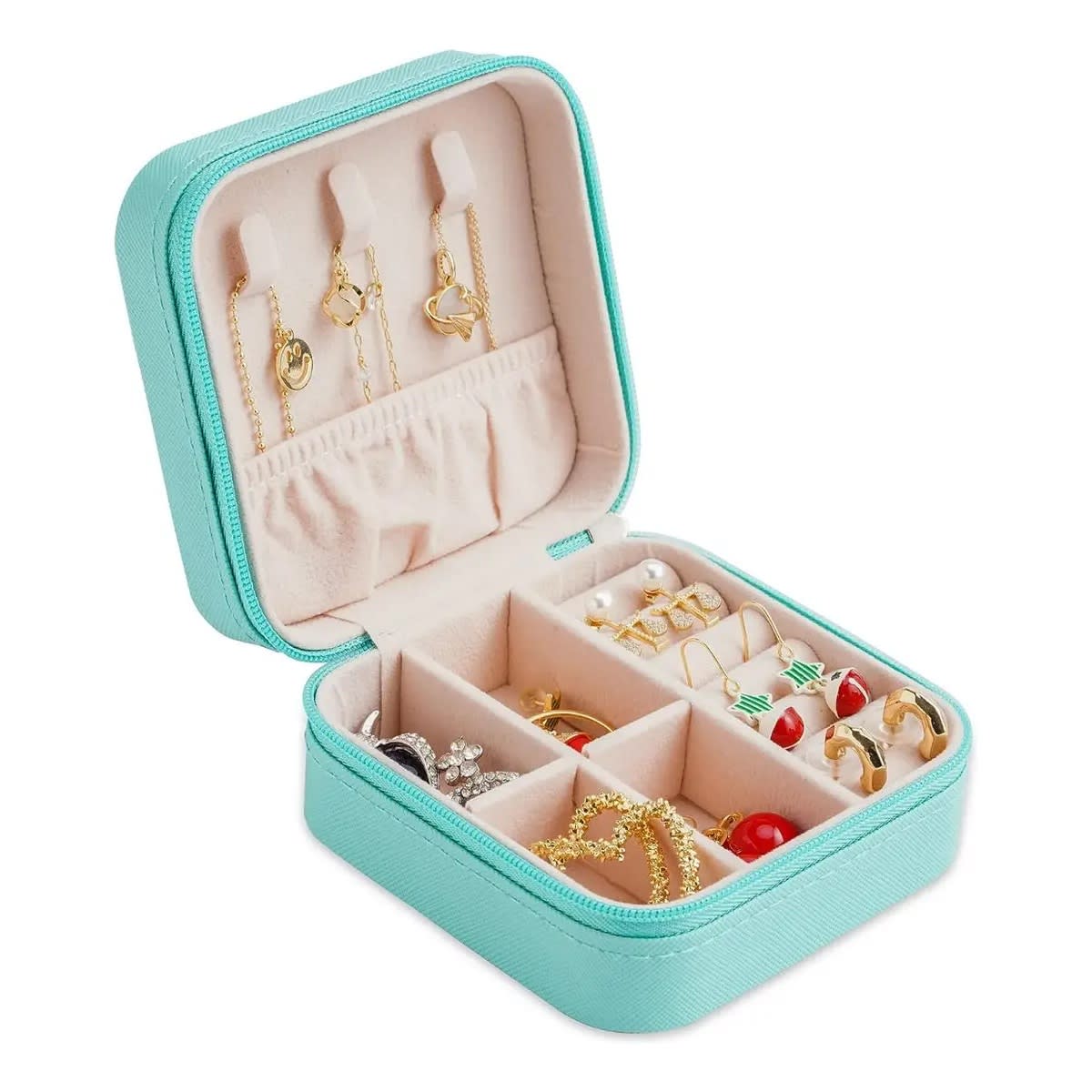 Joyero Organizador De Joyas Portátil Mini Para Viajes Turquesa 10x10x5 cm.1