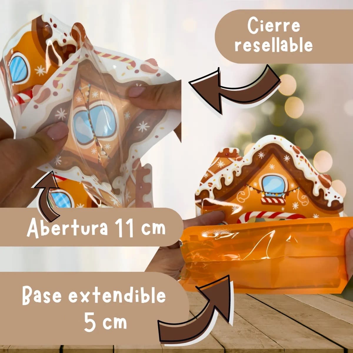 Bolsa Casa Navidad con Fuelle y Cierre 17x20 cm. - 5 Unidades5