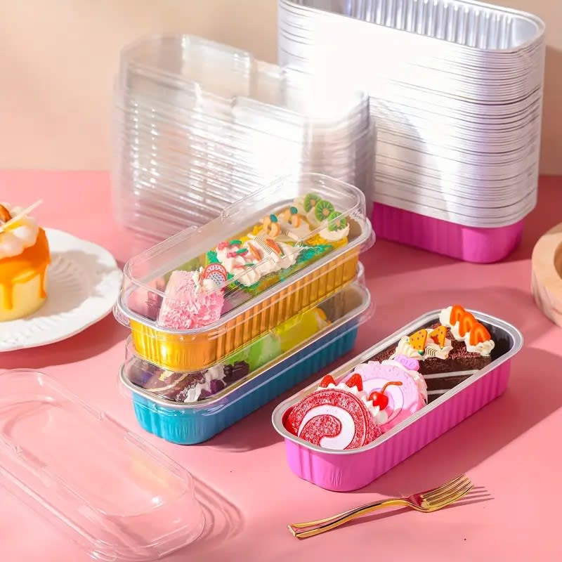 Molde para Mini Pastel Aluminio con Tapa Celeste 4 Unidades3