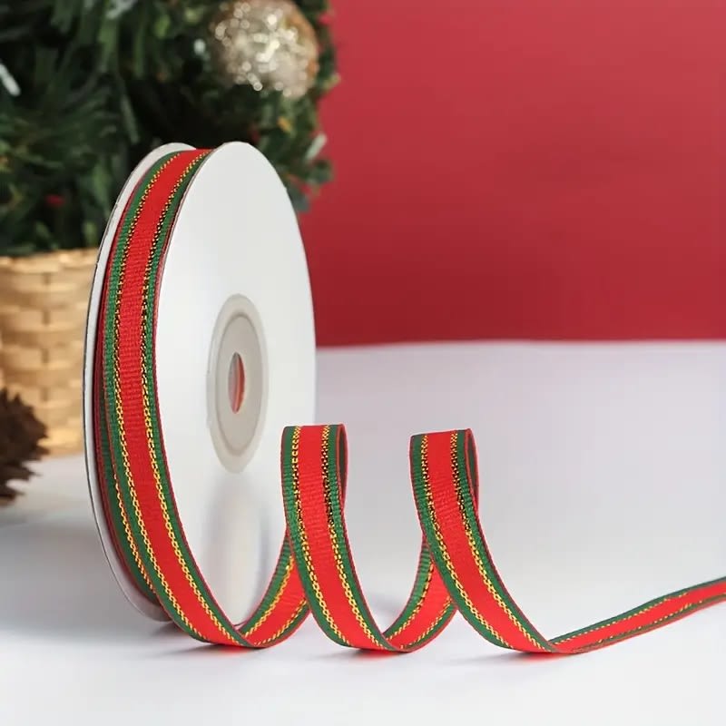 Cinta de Tela para Lazo Rojo-Verde-Dorado 5 mts.3