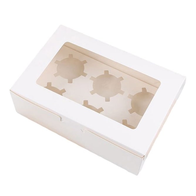 Caja para 6 Cupcakes Blanca Cartulina 3