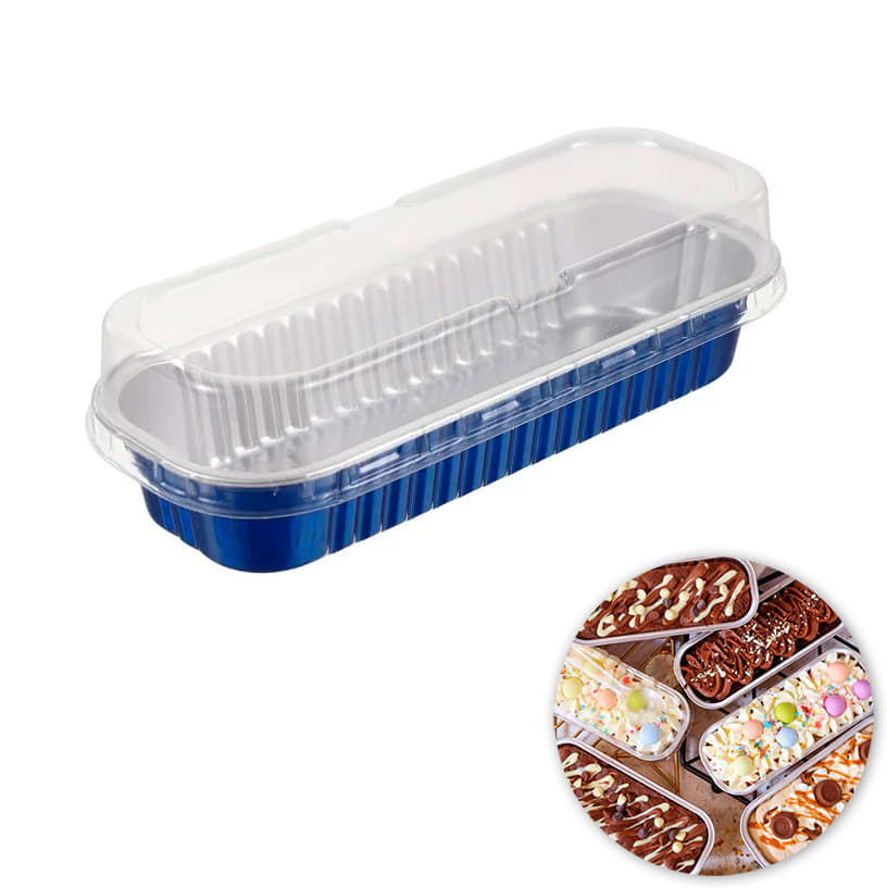 Molde Mini Pastel Aluminio con Tapa Azul 4 Unidades 7