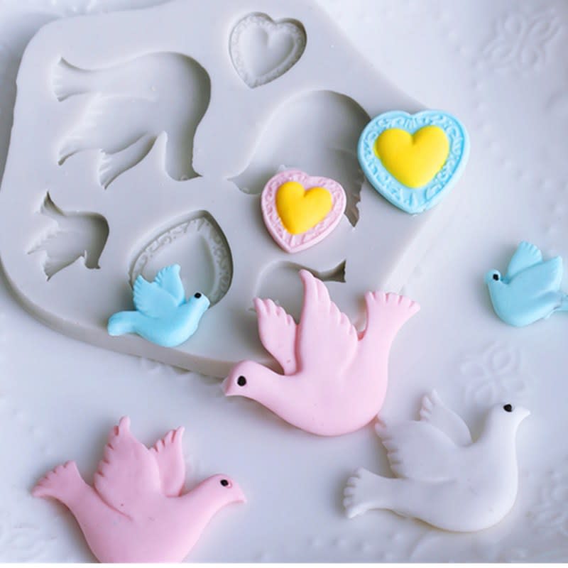 Molde Fondant Palomas y Corazones Silicona 0