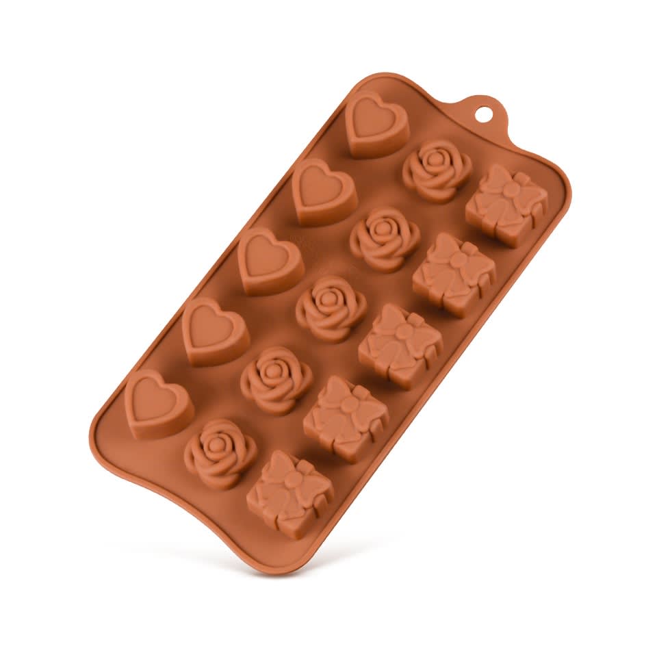 Molde Chocolate Corazón, Flor y Regalo Silicona 0
