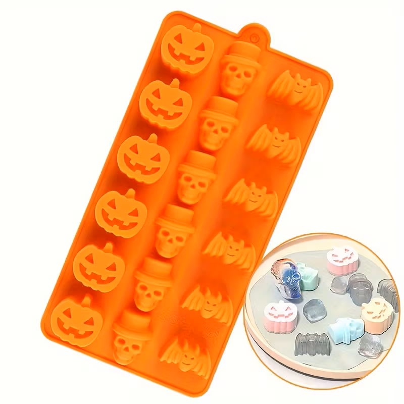 Molde Halloween Calabaza, Calavera y Murcielago Silicona 0