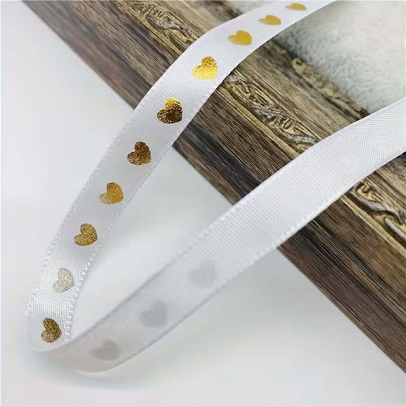 Cinta de Tela para Lazo Blanco Corazón Dorado 5 Metros2