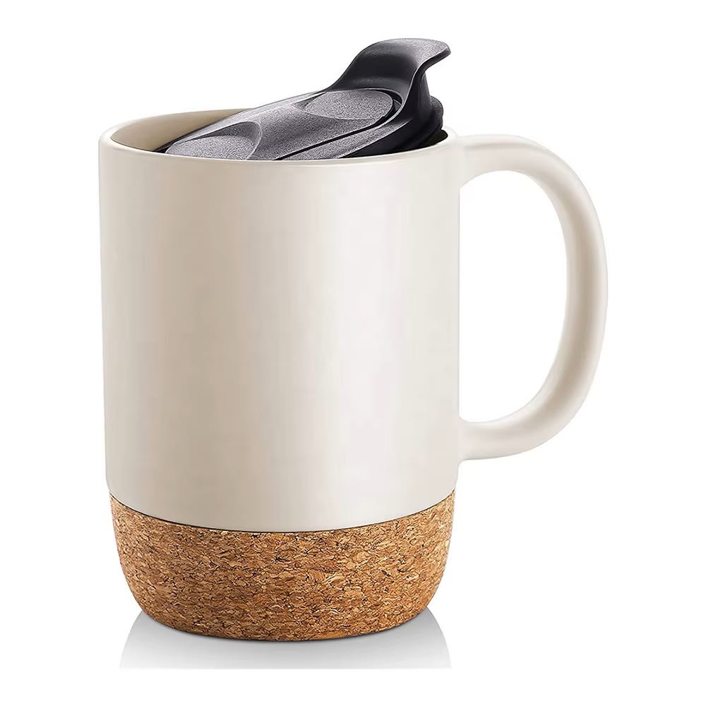 Taza Mug Base Corcho Y Tapa para Sublimar 380ml 13oz Blanco6