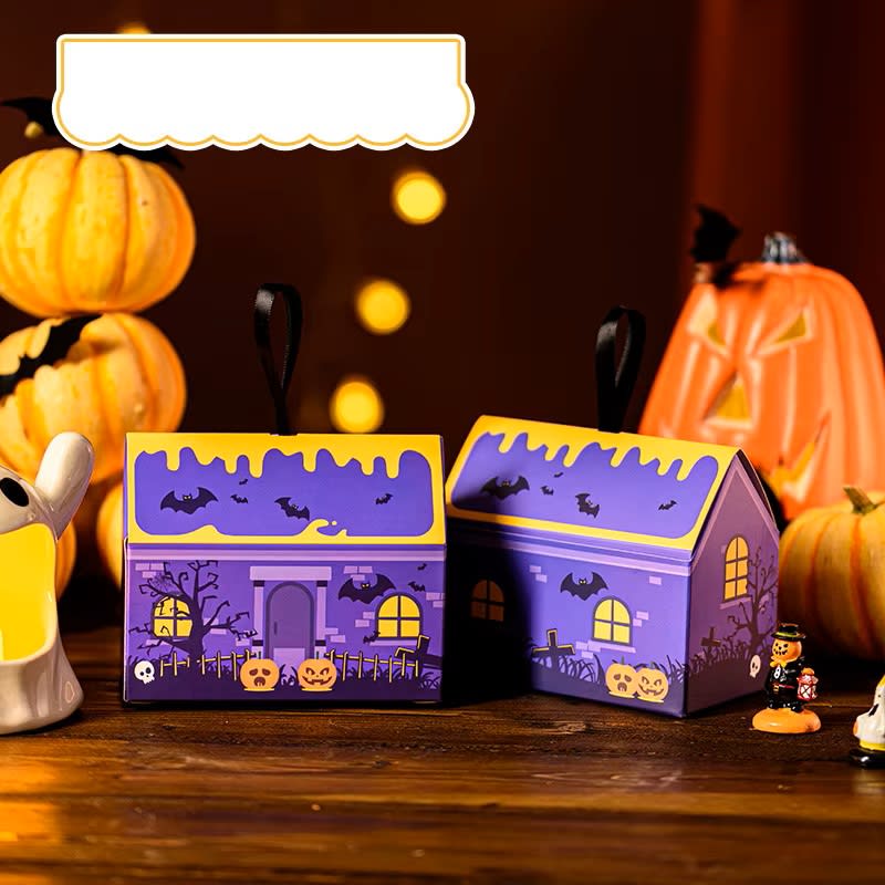 Set Cajas Casa Halloween Morada 13x10,5x7 cm. 4 Unidades2