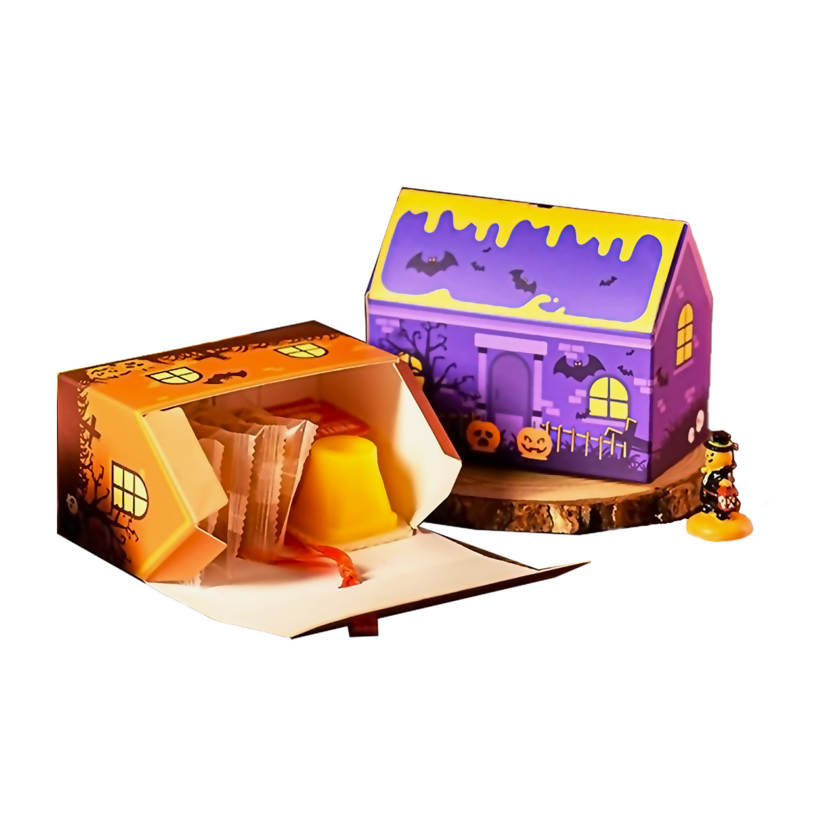 Set Cajas Casa Halloween Naranja 13x10,5x7 cm. 4 Unidades6