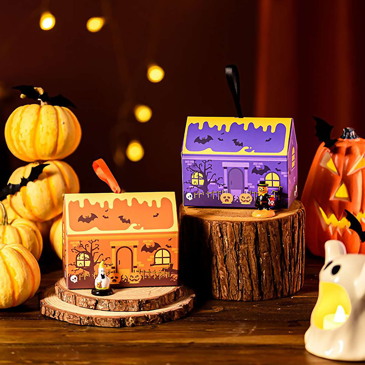 Set Cajas Casa Halloween Morada 13x10,5x7 cm. 4 Unidades4
