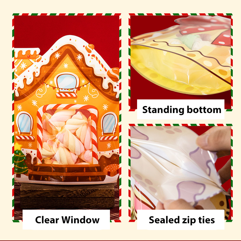 Bolsa Casa Navidad con Fuelle y Cierre 17x20 cm. - 5 Unidades6