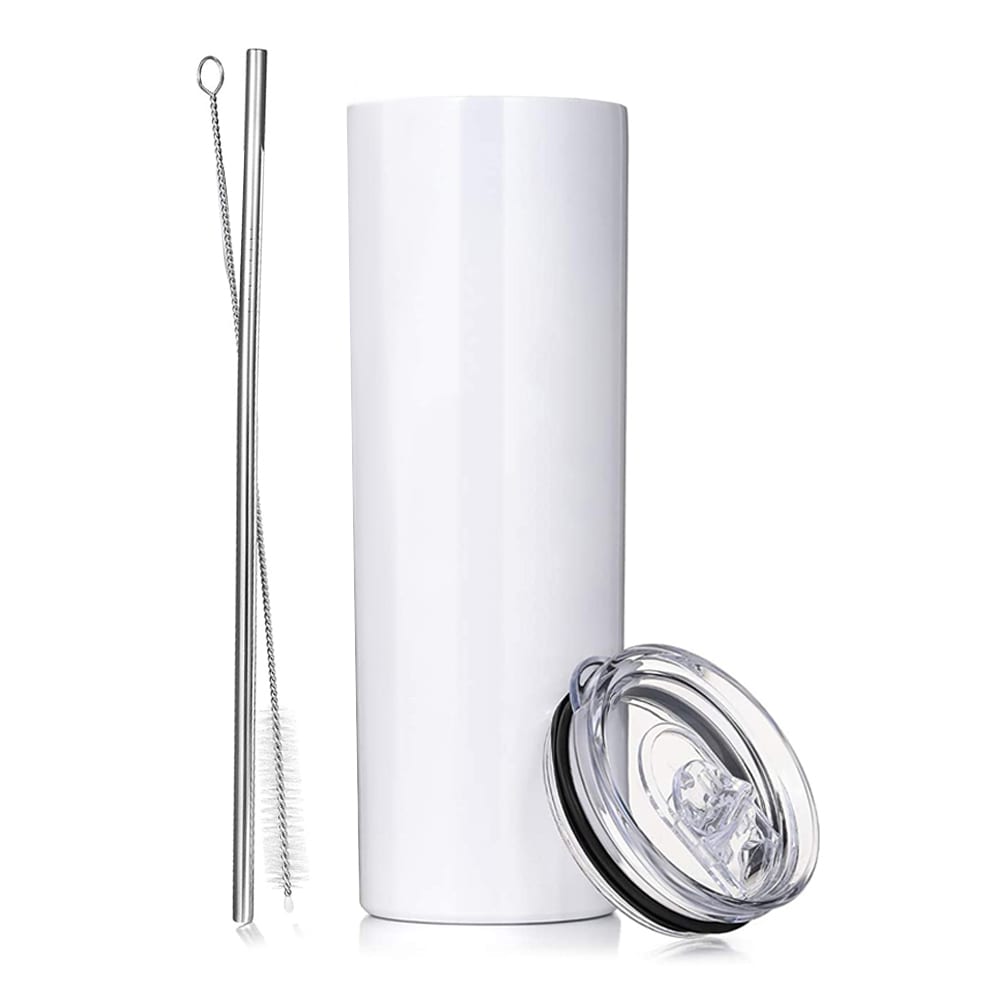 Vaso Térmico Recto con Bombilla Y Cepillo para Sublimar 600ml 20oz Blanco4