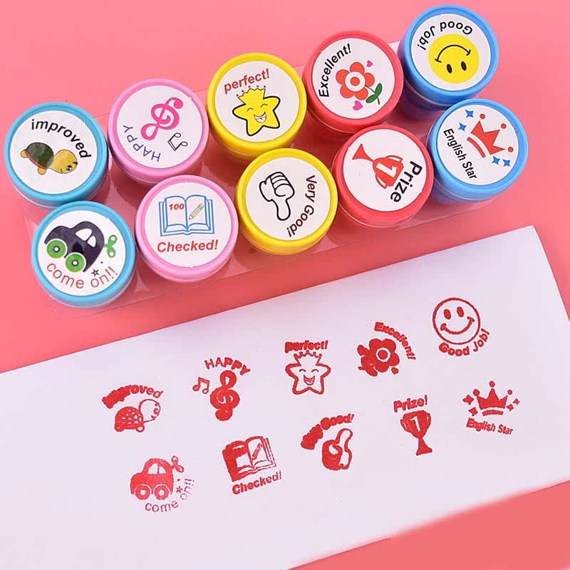 Set Timbres Sellos Goma Infantil Motivación 10 Unidades Rojo3