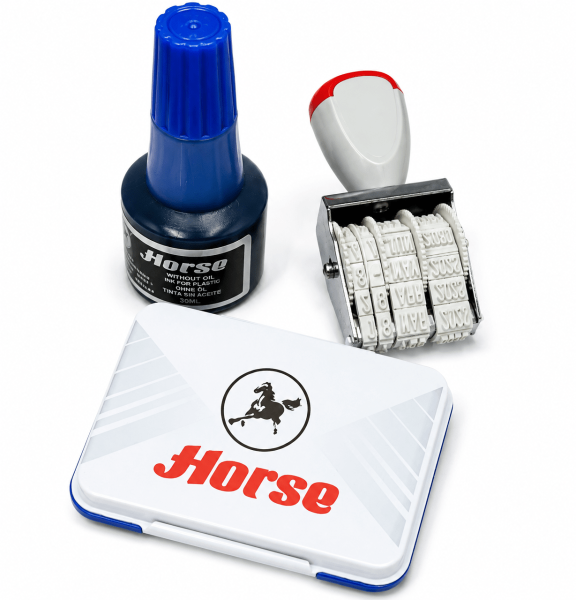Kit Timbre Fecha, Tampón Almohadilla y Tinta Azul 3 Piezas1