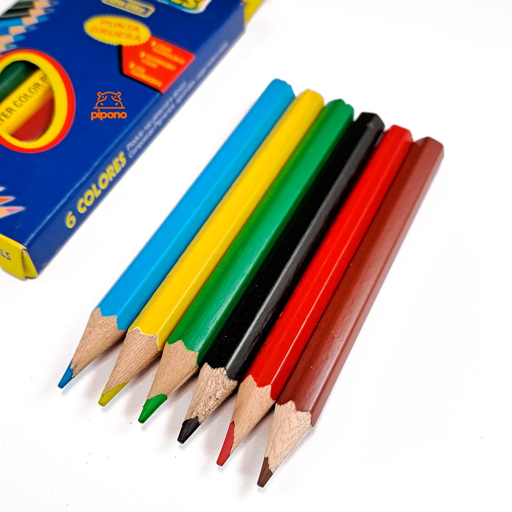 Pack 12 Cajitas De Lápices Madera 6 Colores Cortos2
