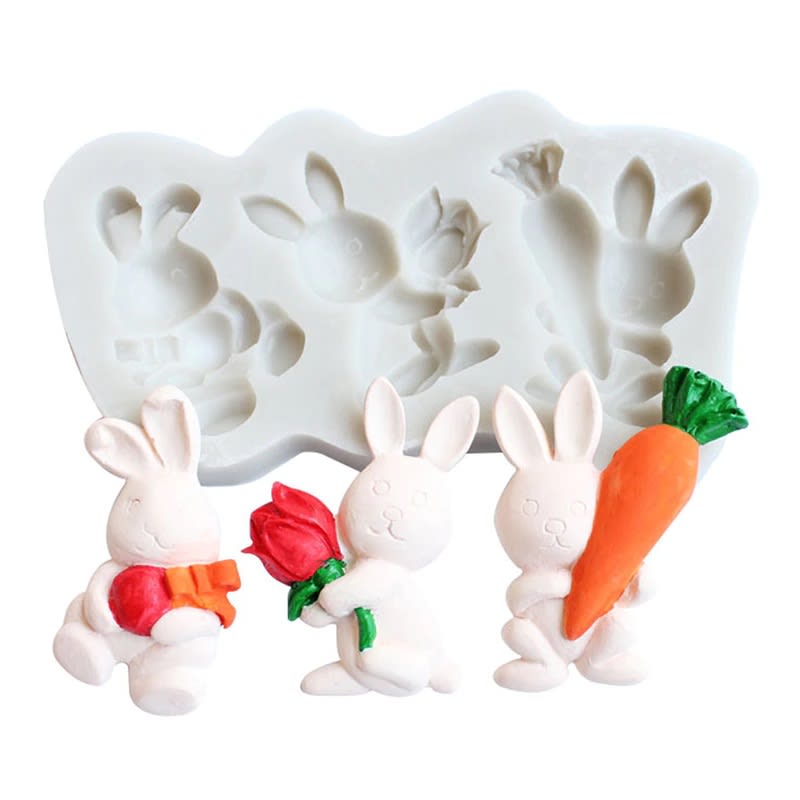 Molde Fondant 3 Conejos Silicona2