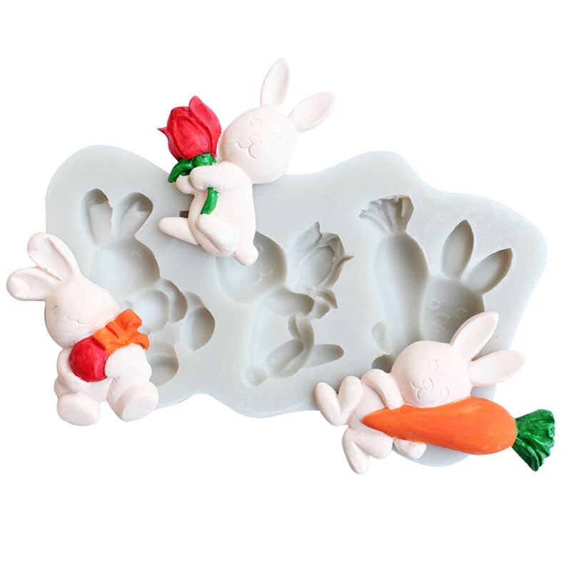 Molde Fondant 3 Conejos Silicona3