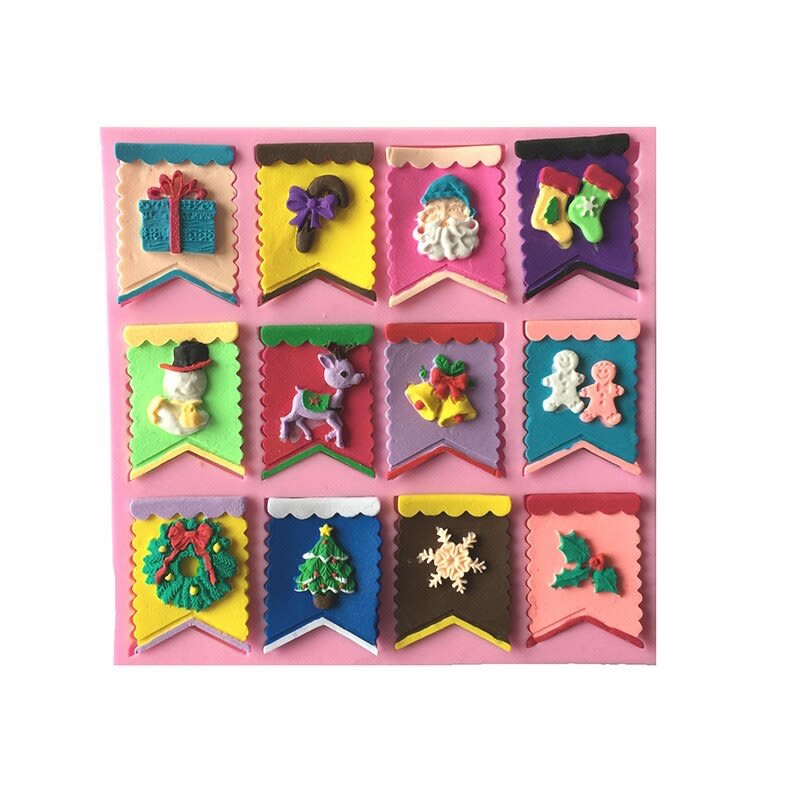Molde Fondant Banderín de Navidad Silicona3