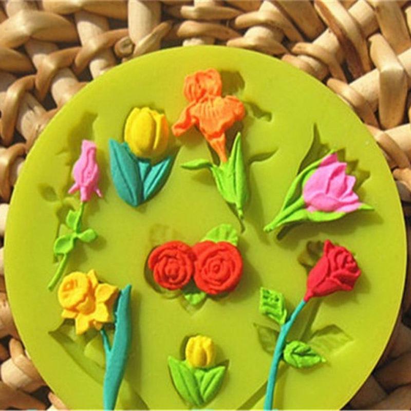 Molde Fondant Rosas y Tulipanes Silicona2