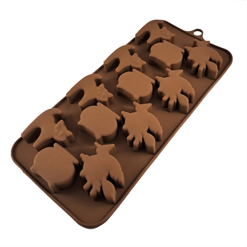 Molde Chocolate Silicona Gatos, Calderos y Brujas3
