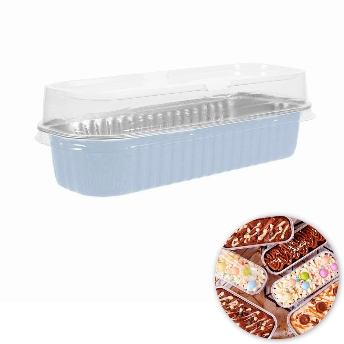 Molde para Mini Pastel Aluminio con Tapa Celeste 4 Unidades2