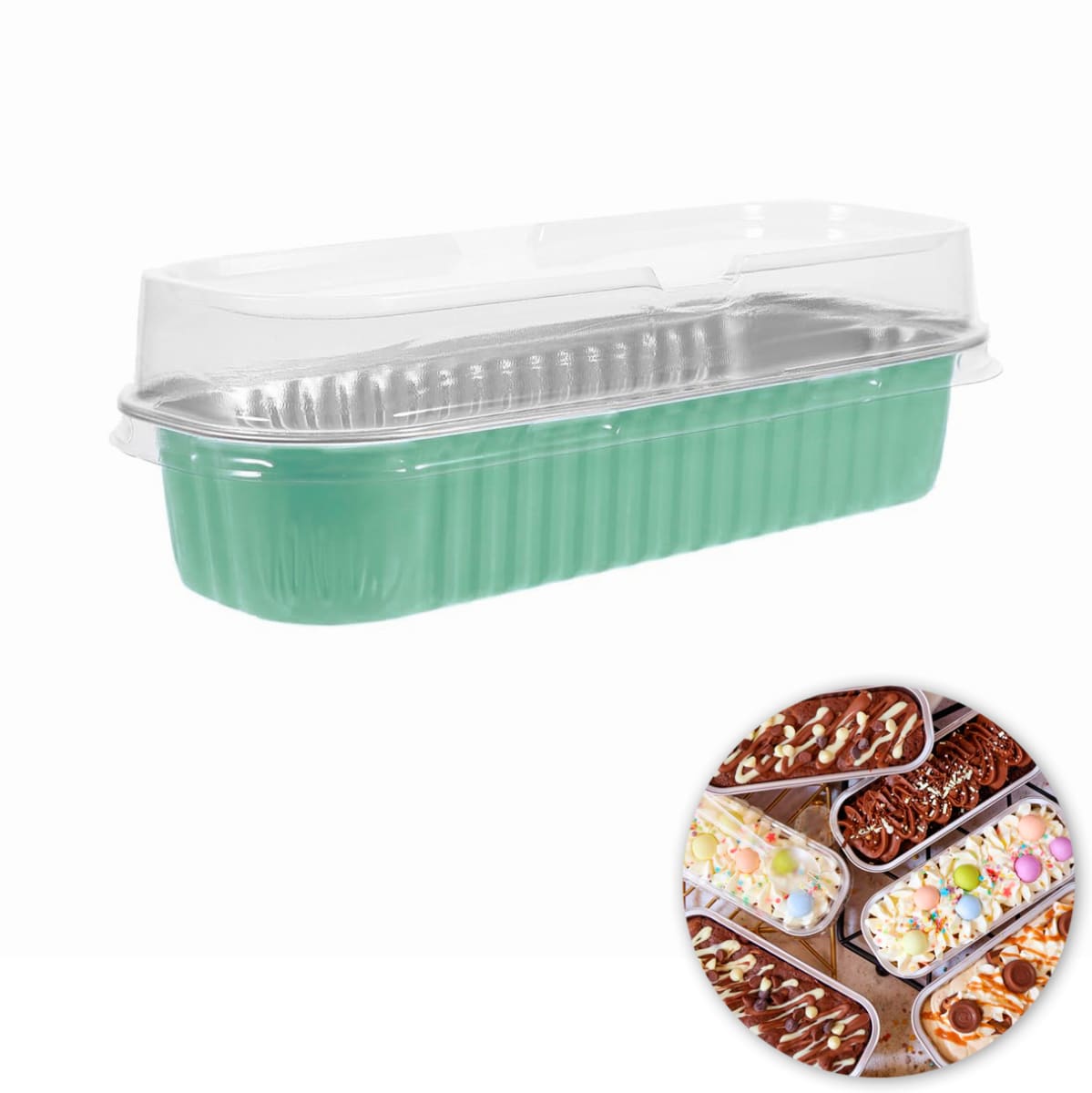 Molde Mini Pastel Aluminio con Tapa Menta 4 Unidades7