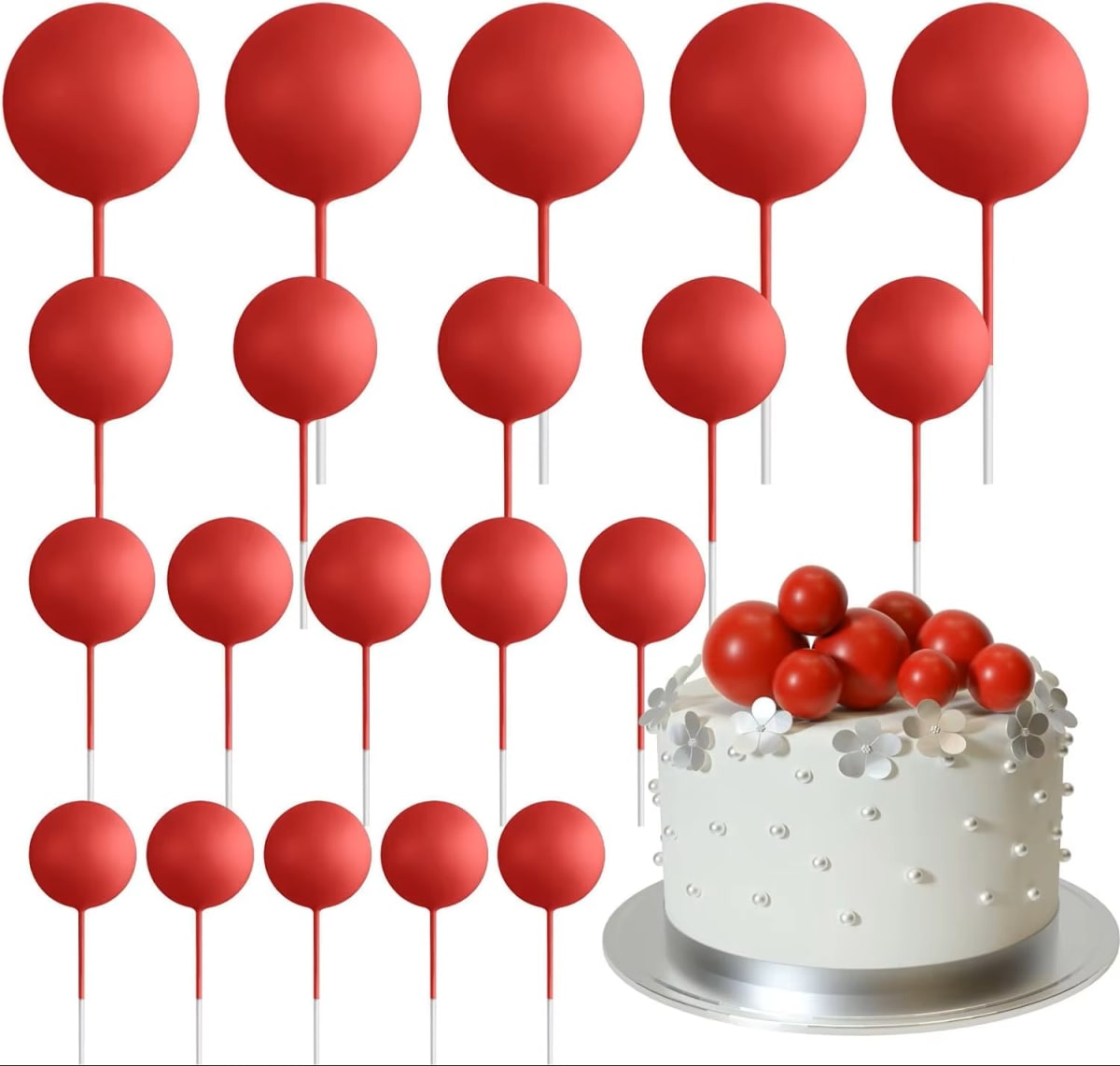 Esferas Decortativas para Tortas Rojo 20 Unidades 0