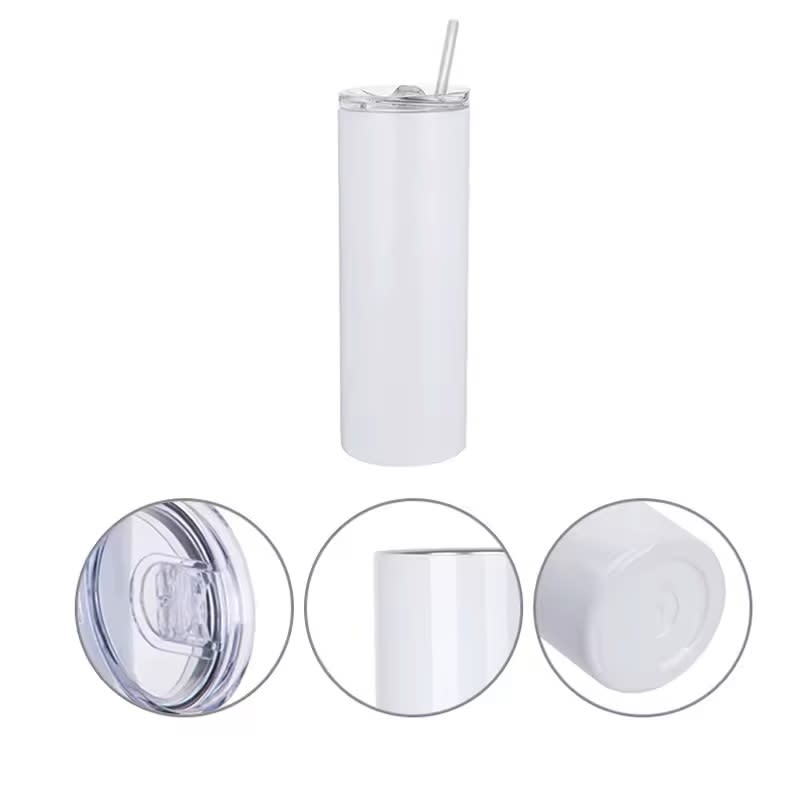 Vaso Térmico Recto con Bombilla Y Cepillo para Sublimar 600ml 20oz Blanco9