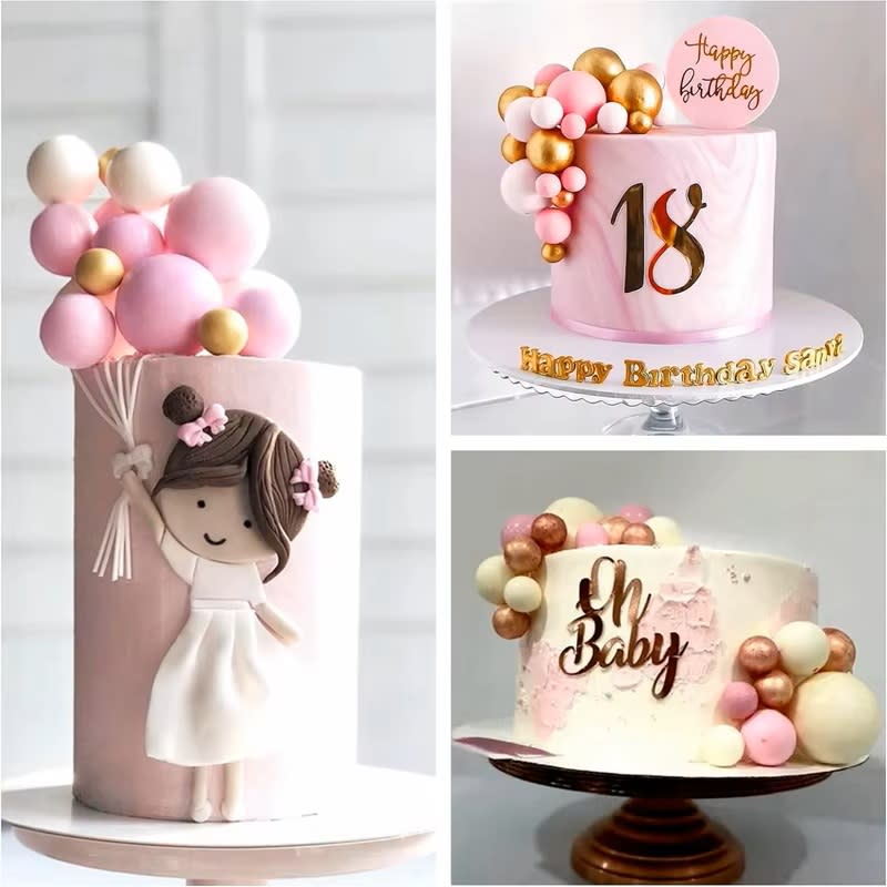 Esferas Decortativas para Tortas Rosado 20 Unidades2