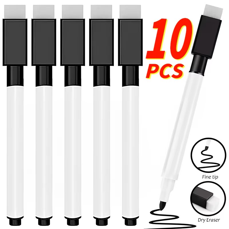Set Marcador Plumón Pizarra Negro Con Borrador 10 Unidades6