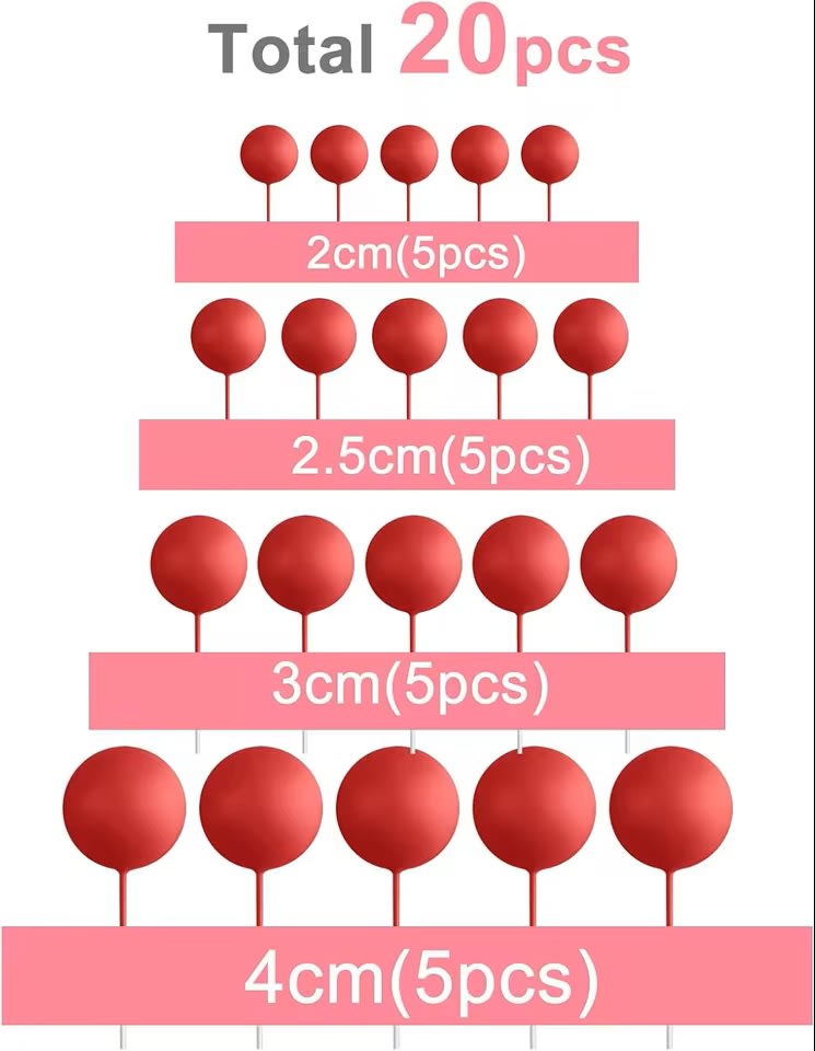 Esferas Decortativas para Tortas Rojo 20 Unidades4