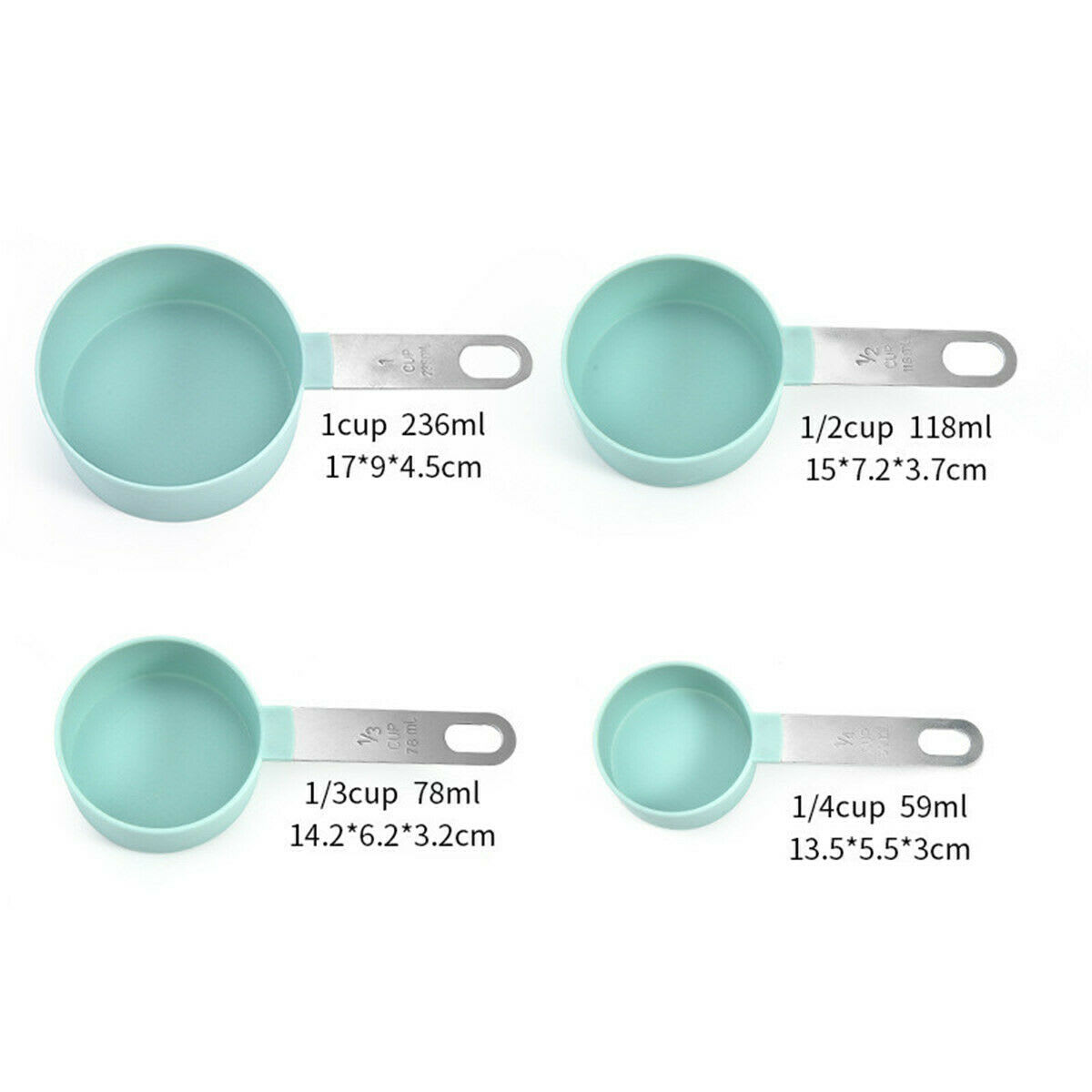 Set Tazas y Cucharas Medidoras 8 Piezas Mango Metálico2