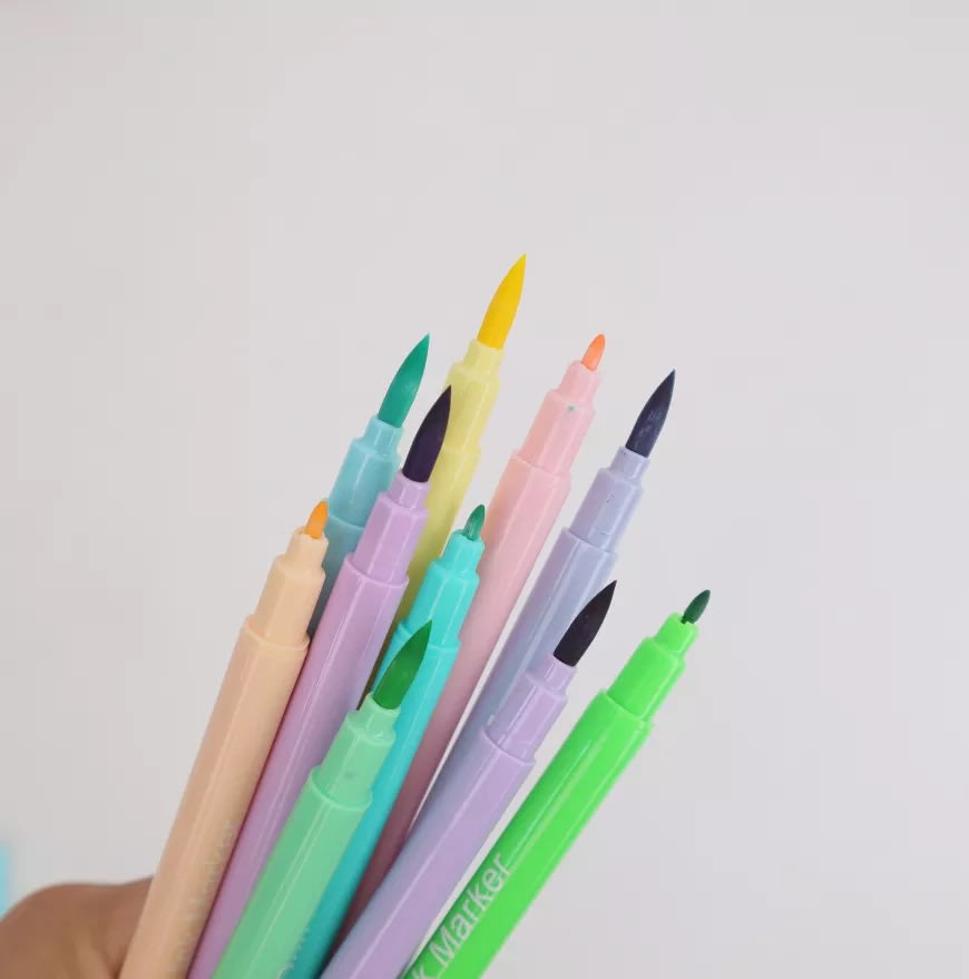 Set 10 Marcadores Doble Punta Fina/Pincel Colores Pastel5