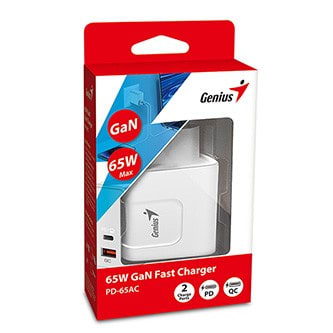 CARGADOR DE PARED GENIUS PD-65AC 65W FAST CHARGE 1 USB-C 1 USB-A WHITE (32590010400) (NT8)
