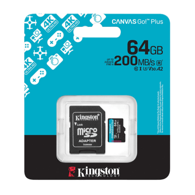 MEMORIA FLASH MICROSD KINGSTON CANVAS GO! PLUS, 64GB, CON ADAPTADOR SD (SDCG4/64GB)