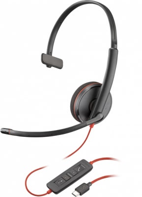 AUDIFONO POLY MANOAURAL CON MICROFONO BLACKWIRE 3210, ALAMBRICO, USB C, NEGRO (8X214A6) (NT6)